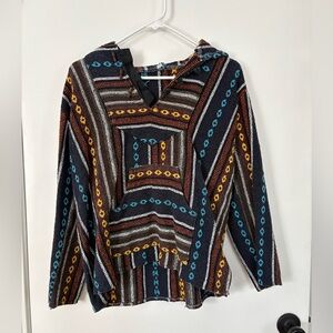 Multicolor Unisex Baja Hoodie Drug Rug Hippie Core Tribal Bohemian Style S-M